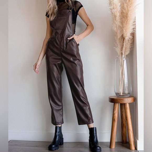 Lulus Vegan Leather Overalls 💜 Plum Purple - Picture 1 of 5